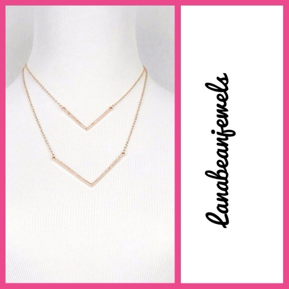 Gold double Rhinestone V bar necklace - Picture 1 of 3